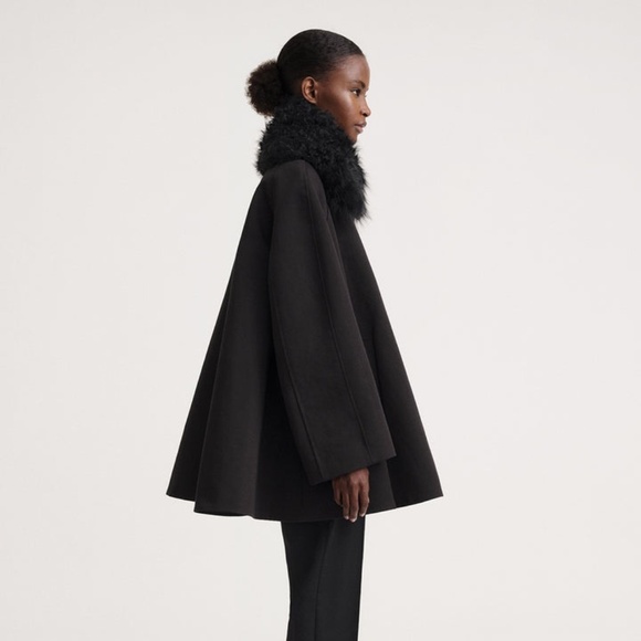 TOTEME Shearling Collar Gabardine Jacket in Black Size 36 / US 4 - Picture 3 of 9